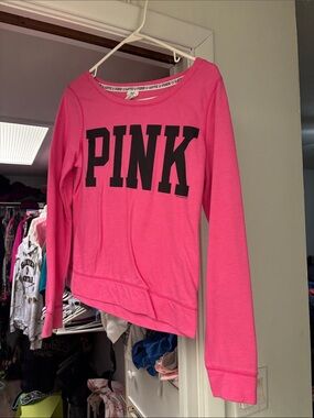 PINK Victoria's Secret Girls' Hot Pink Long-Sleeve Sweatshirt with Black Logo